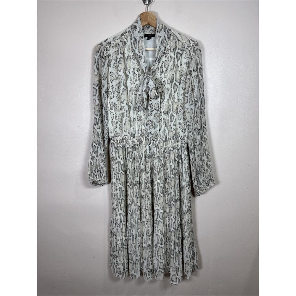 Current Air Anthropologie Dress Pleated Long Sleeve S Snakeskin Chiffon Midi